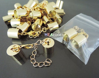 2 Sets Gold End Caps 9mm - Findings Gold Plated Leather Cord Ends Cap With Lobster Clasp Buckle and Extender