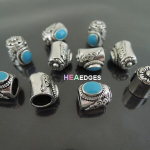 Antique Silver End Cap without Loop and Hole 7mm 2pcs Silver with Light Blue Bead Flower Head End Caps 12.5mm x 10.5mm Inside 7mm image 2