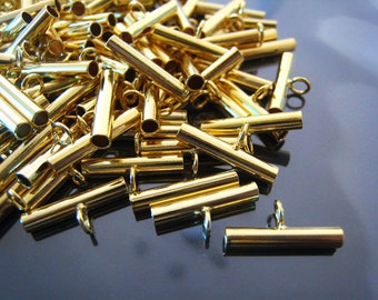 Metal Tube - 20pcs Finding Gold Tube Pendants 15mm x 7mm ( Hole 2mm )