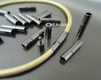 Leather Clasp - 4 Sets Finding Gunmetal Black Open Round Buckle Ends Clasp Connector 17mm x 4mm ( Inside 3mm Diameter )