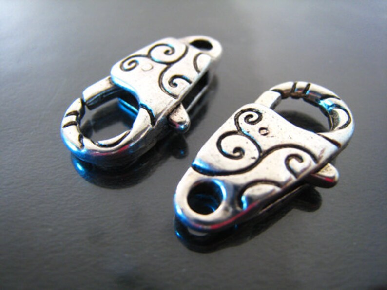 Finding 2 pcs Silver Pattern Large Clasps 24mm x 13mm image 1