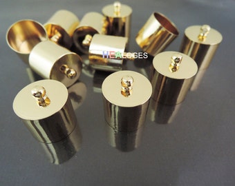 4pcs Gold End Caps 13mm - Findings Gold Plated Very Large Leather Cord Ends Cap with Loop 16mm x 14mm