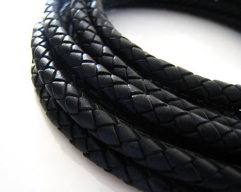 Cordón de cuero de 6 mm - Cordón de cuero negro trenzado redondo Bolo Cordón de cuero genuino