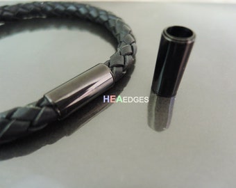1 Set Black Clasp 6mm -  Findings Stainless Steel Magnetic Clasp Leather Cord End Cap Open Connector 18mm x 8mm ( Inside 6mm Diameter )
