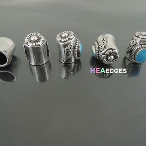 Antique Silver End Cap without Loop and Hole 7mm 2pcs Silver with Light Blue Bead Flower Head End Caps 12.5mm x 10.5mm Inside 7mm image 3