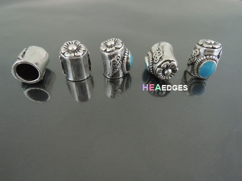 Antique Silver End Cap without Loop and Hole 7mm 2pcs Silver with Light Blue Bead Flower Head End Caps 12.5mm x 10.5mm Inside 7mm image 3