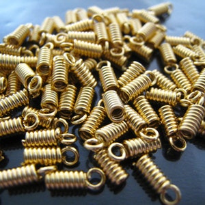 Finding 20 pcs Gold Helix Shaped Round Ends Cap with Loop For Leather Cord 8mm x 3mm Inside 1mm Diameter image 1