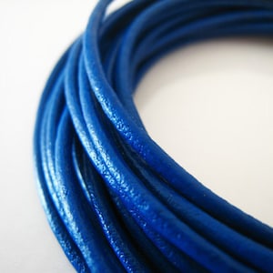2 Yards of 2mm Sapphire Blue Genuine Round Leather Cord image 1