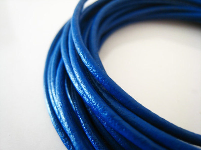 2 Yards of 2mm Sapphire Blue Genuine Round Leather Cord image 1