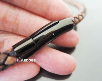 1 Set Black Clasp 5mm -  Findings Stainless Steel Clasp Leather Cord End Cap Open Connector 28mm x 7mm ( Inside 5mm Diameter )