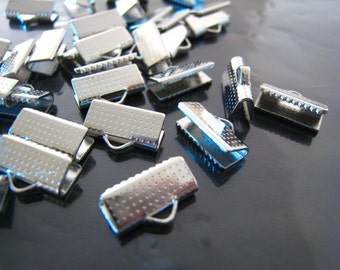 Finding - 20 pcs Silver Plated Tone Clamp Fold Over End Crimps  ( 13mm or 0.5 inch )