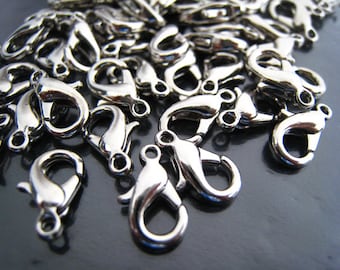 Finding - 10 pcs Silver Solid Mini Lobster Claw  Clasp Closure 12mm x 7mm