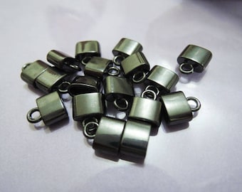 Finding - 6 pcs Gunmetal Leather Cord Ends Small Cap For Round or Flat Leathers 9mm x 8mm x 4mm ( inside 6mm x 3 mm Diameter )