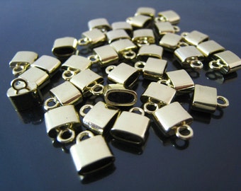 18pcs Gold End Caps - Findings Small Flat Leather Cord Ends Cap with Loop 9mm x 8mm x 4mm ( inside 6mm x 3 mm Diameter )