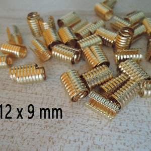 Finding - 6 pcs Gold Plated Medium Size Adjustable Crimp Round Tone Tube Curve Fold Over End Cap without Loop 12mm x 9mm