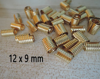Finding - 6 pcs Gold Plated Medium Size Adjustable Crimp Round Tone Tube Curve Fold Over End Cap without Loop 12mm x 9mm