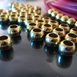 Finding 10 pcs Gold Round Ball Spacers Beads with Large Hole 7mm x 5mm image 2