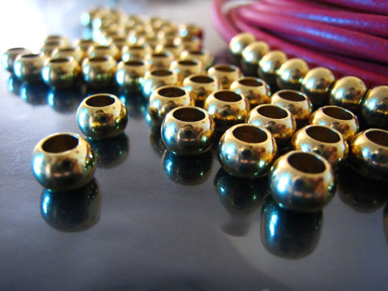 Finding 10 pcs Gold Round Ball Spacers Beads with Large Hole 7mm x 5mm image 2