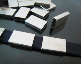 Metal Tube Beads - 4pcs Finding Silver Metal Tubes Straight Flat Rectangular Tubes 15mm x 10mm x 4mm ( Inside 9mm x 3mm Hole )