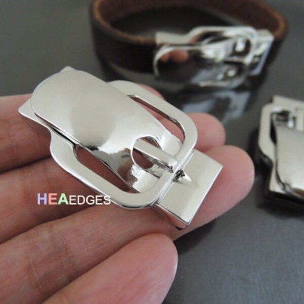 1 Set Silver Magnetic Clasp - Finding Open Belt Magnetic Buckle Flat  Clasp Clousure Fastener for Leather Cord