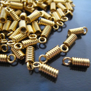 Finding 20 pcs Gold Helix Shaped Round Ends Cap with Loop For Leather Cord 8mm x 3mm Inside 1mm Diameter image 2