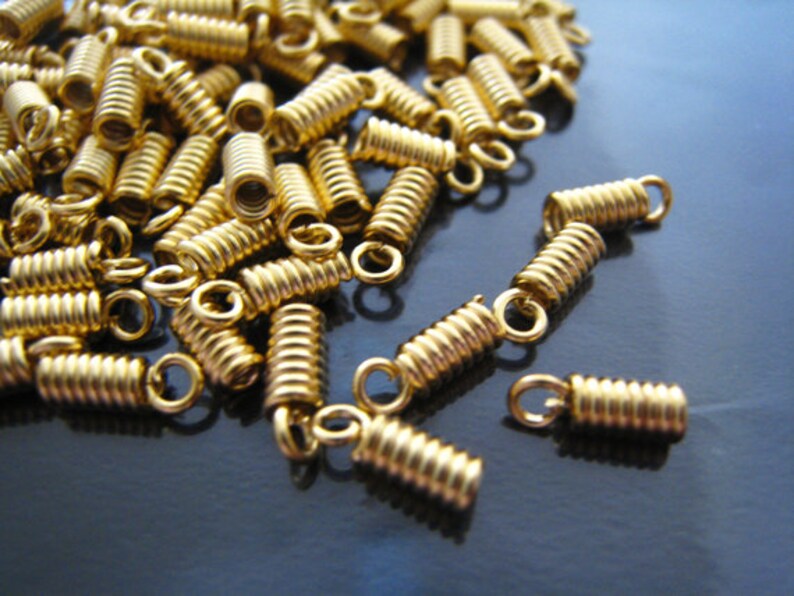 Finding 20 pcs Gold Helix Shaped Round Ends Cap with Loop For Leather Cord 8mm x 3mm Inside 1mm Diameter image 2