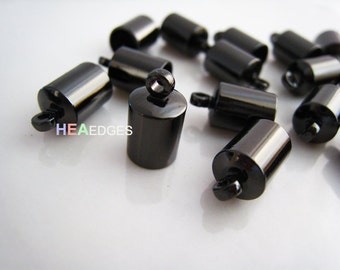 Finding - 20 pcs Gunmetal Black Leather Cord Ends Cap with Loop For Round Leathers 12.5mm x 7mm ( inside 6mm Diameter )