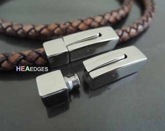 1 Set Silver Square Clasp 6mm - Findings Stainless Steel Square Clasp Leather Cord End Cap Open Connector 30mm x 8mm