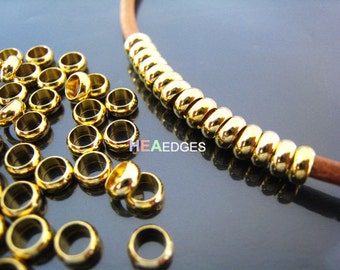 Finding - 20 pcs Gold Round Small Daisy Spacers Beads with Large Hole ( 5mm x 2mm )