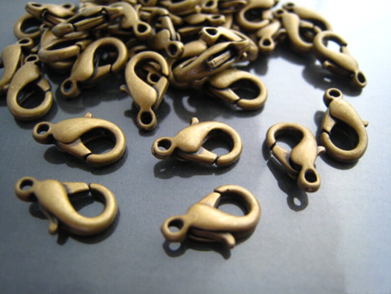 Finding 10 pcs Antique Brass Solid Mini Lobster Claw Clasp Closure 12mm x 7mm image 1