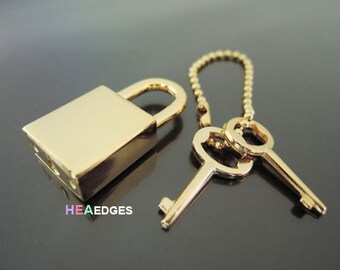 Padlock - 1pc Finding Polished Gold Padlock With 2 Keys 33mm x 15mm (Inside 8mm)