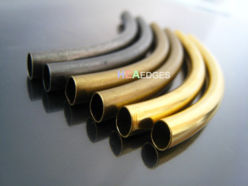 Finding 2 pcs Gold Brass Very Long Curve Arc Tubes 76mm x 5mm Fit for 4mm Round Leather image 4