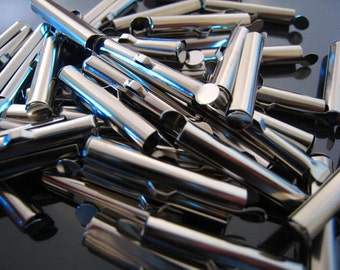 MetallRohr Crimp Verbinder - 10 Stück Finden Silber Rund Ton Flach Falten Über Kordel Ende Crimp mit Schleife (25mm oder 1 Inch )