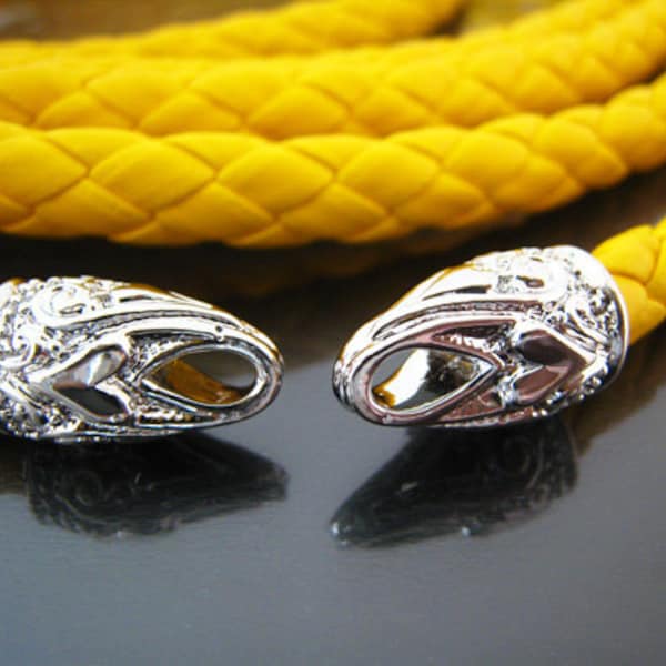 2pcs Silver End Caps 7mm - Conclusions Silver Leather Cord Ends Cap avec Loop Noble Heart Love Palace Pattern 17mm x 10mm