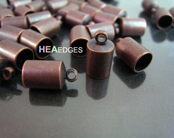 6pcs Red Copper End Caps 6mm - Red Copper Findings Leather Cord Ends Cap with Loop 12mm x 7mm ( inside 6mm Diameter )