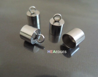 4pcs Silver Stainless Steel End Caps 7mm -  Findings Stainless Steel Leather Cord Ends Cap with Loop 13mm x 8mm