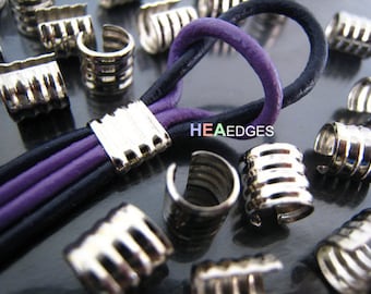 6 pcs Silver Crimp Cord Ends Cap - Findings Small Round Curve Adjustable Fold Over Crimps End Caps without Loop 7mm x 6.5mm