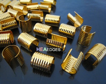 Finding - 40 pcs Gold Plated Medium Size Adjustable Crimp Round Tone Tube Curve Fold Over End Cap without Loop 10mm x 13mm