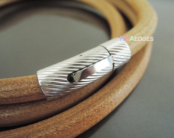 1 Set Silver Clasp 8mm - Findings Stainless Steel Clasp Spiral Pattern Leather Cord End Cap Open Connector 30.5mm x 10mm