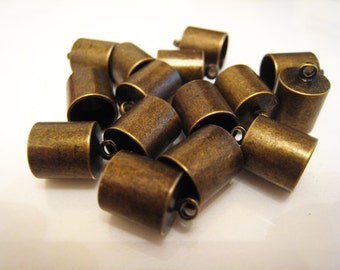 Finding - 6 pcs Antique Brass Leather Cord End Cap with Loop For Round Leathers 12.5mm x 9mm ( inside 8mm Diameter )