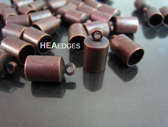 6pcs Red Copper End Caps 6mm - Red Copper Findings Leather Cord Ends Cap with Loop 12mm x 7mm ( inside 6mm Diameter )