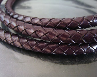 1 Yard of 6mm Deep Purple Braided Leather Cord
