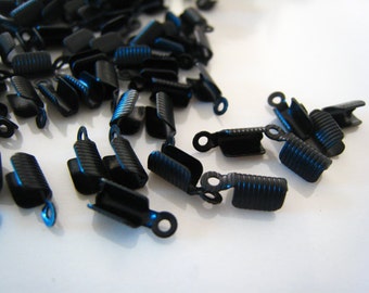 Finding - 10 pcs Black Leathers Crimps Tone Fold Over Cord Ends For Leather With Loop ( 12mm x 4mm )