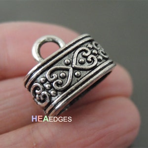 4pcs Silver End Caps 12mm x 7mm -  Findings Antique Silver Large Leather Cord Ends Cap with Loop 15mm x 9mm