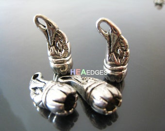 Finding - 2 pcs Silver Eagle Mark Head Leather Cord Ends Cap For Round Leathers 25mm x 9mm ( inside 6mm )