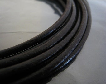 1 Yard of 4mm Black Genuine Round Leather Cord