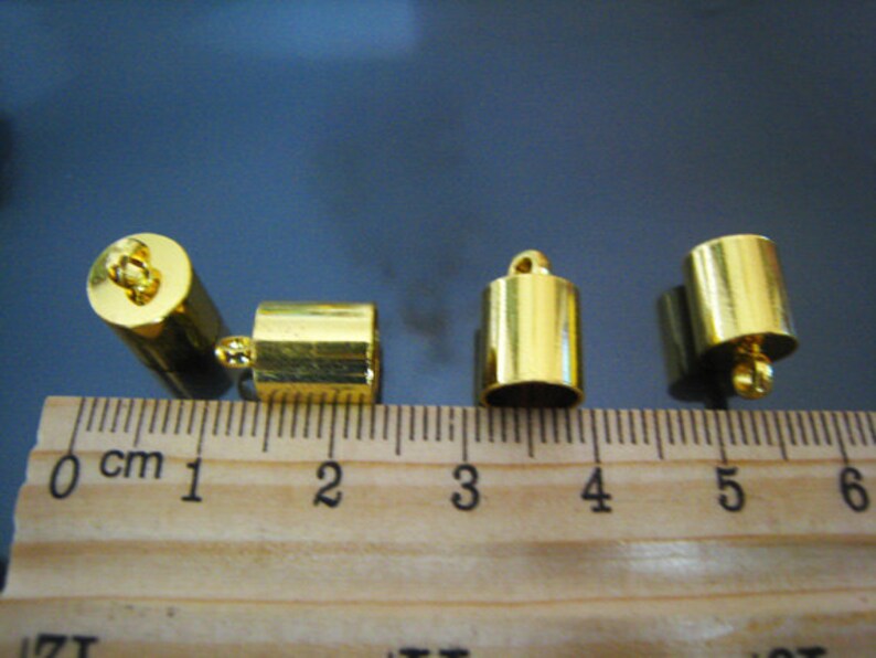 Finding 20 pcs Gold Leather Cord Ends Cap with Loop For Round Leathers 12mm x 8mm inside 7mm diameter image 4