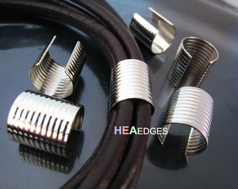 6pcs Silver Crimp Cord Ends Cap - Findings Very Large Round Curve Adjustable Fold Over Crimps End Caps without Loop 16mm x 15mm