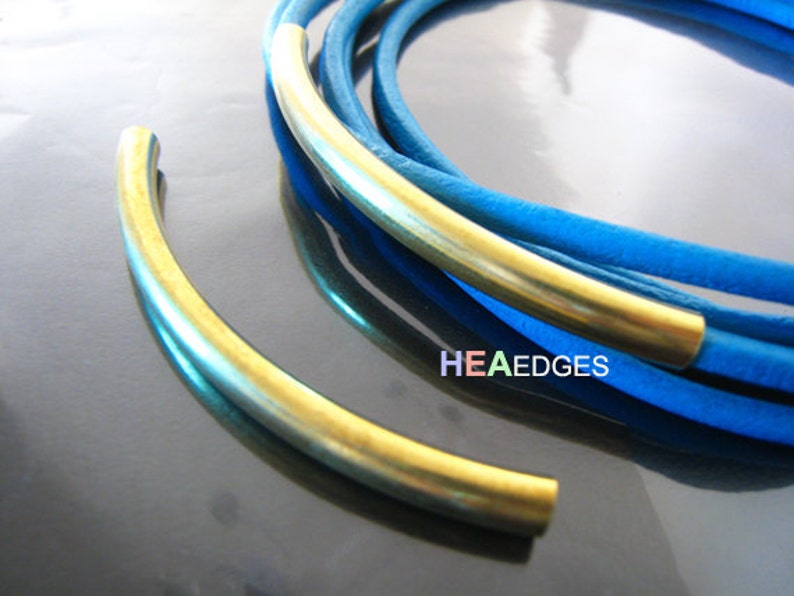 Finding 2 pcs Gold Brass Very Long Curve Arc Tubes 76mm x 5mm Fit for 4mm Round Leather image 2