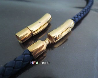 1 Set Gold Clasp 5mm -  Findings Stainless Steel Clasp Leather Cord End Cap Open Connector 29mm x 7mm ( Inside 5mm Diameter )